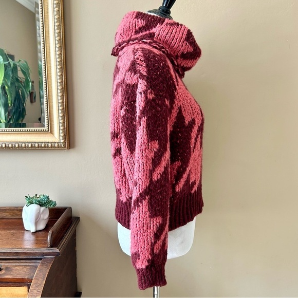 Anthropologie Ginny Oversized Houndstooth Sweater Turtleneck Cowl Neck Cropped - Picture 10 of 14